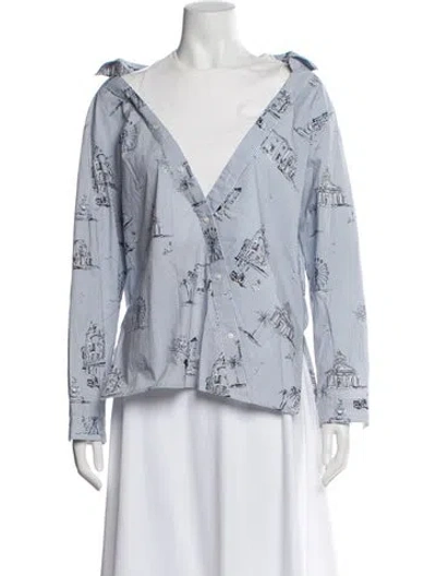 Pre-owned Maje Printed V-neck Blouse In Blue