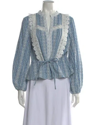 Pre-owned Maje Printed V-neck Blouse In Blue