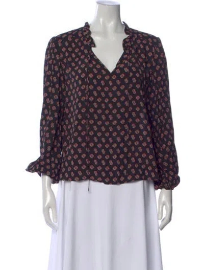Pre-owned Maje Printed V-neck Blouse In Blue