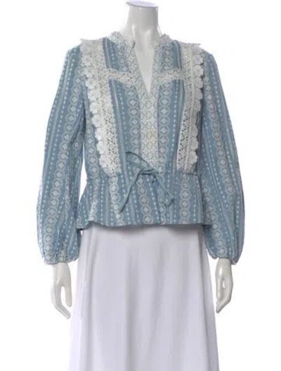 Pre-owned Maje Printed V-neck Blouse In Blue