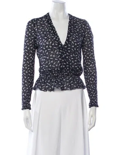 Pre-owned Maje Printed V-neck Blouse In Blue