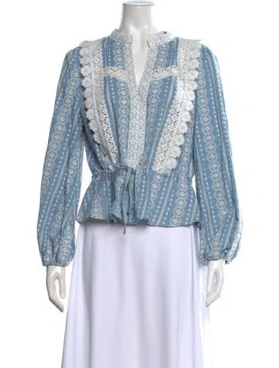 Pre-owned Maje Printed V-neck Blouse In Blue