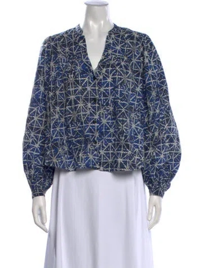 Pre-owned Maje Printed V-neck Blouse In Blue