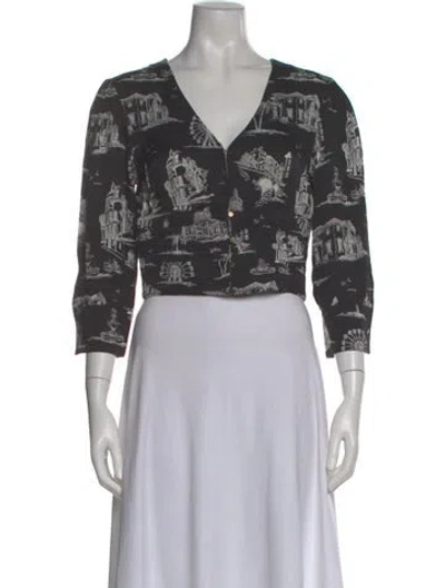 Pre-owned Maje Printed V-neck Blouse In Gray