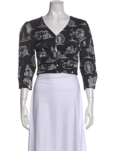 Pre-owned Maje Printed V-neck Blouse In Multi
