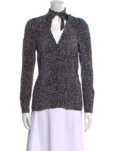 Pre-owned Maje Printed V-neck Blouse W/ Tags In Black