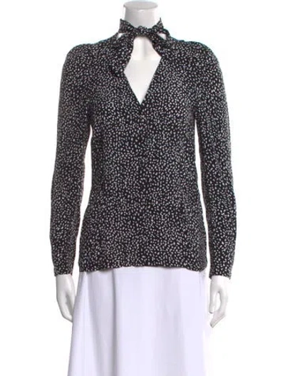 Pre-owned Maje Printed V-neck Blouse W/ Tags In Black