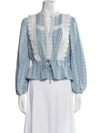 Pre-owned Maje Printed V-neck Blouse W/ Tags In Blue