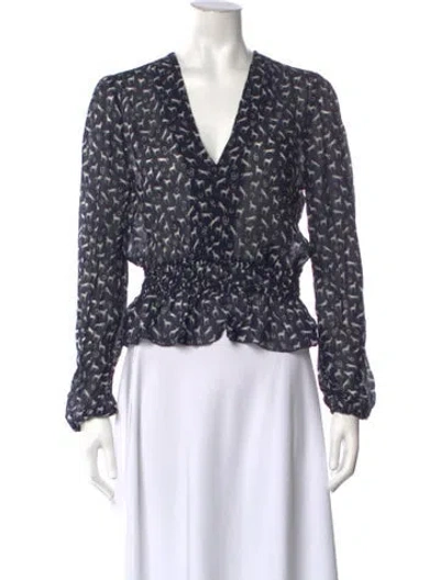 Pre-owned Maje Printed V-neck Blouse W/ Tags In Blue