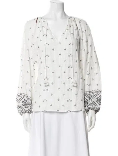 Pre-owned Maje Printed V-neck Blouse W/ Tags In White