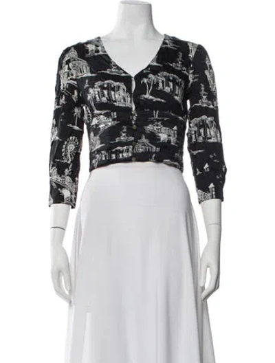 Pre-owned Maje Printed V-neck Blouse In White
