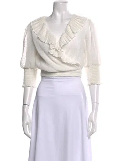 Pre-owned Maje Printed V-neck Blouse In White