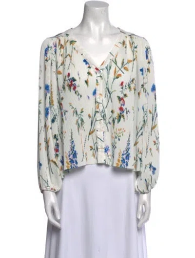 Pre-owned Maje Printed V-neck Blouse In White