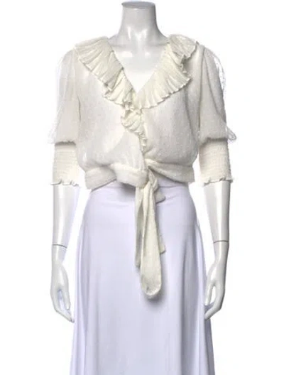 Pre-owned Maje Printed V-neck Blouse In White