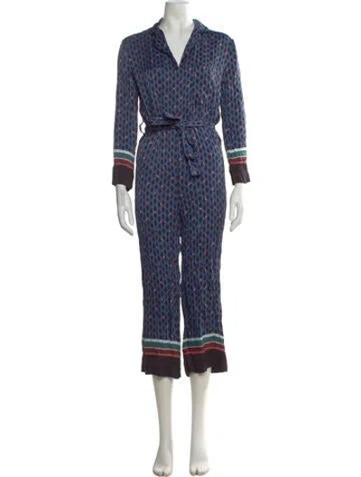 Pre-owned Maje Printed V-neck Jumpsuit In Blue