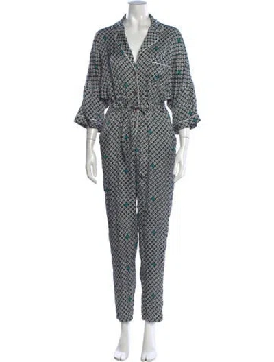 Pre-owned Maje Printed V-neck Jumpsuit In Green