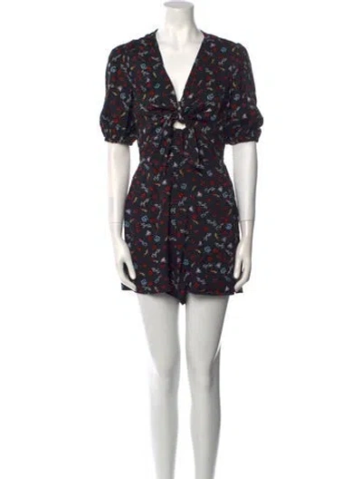 Pre-owned Maje Printed V-neck Romper In Black