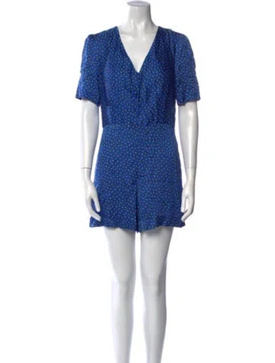 Pre-owned Maje Printed V-neck Romper In Blue