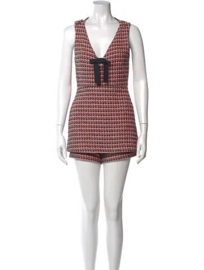 Pre-owned Maje Printed V-neck Romper In Red