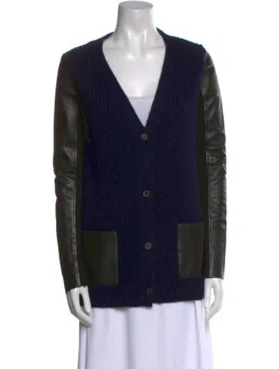 Pre-owned Maje Printed V-neck Sweater In Blue