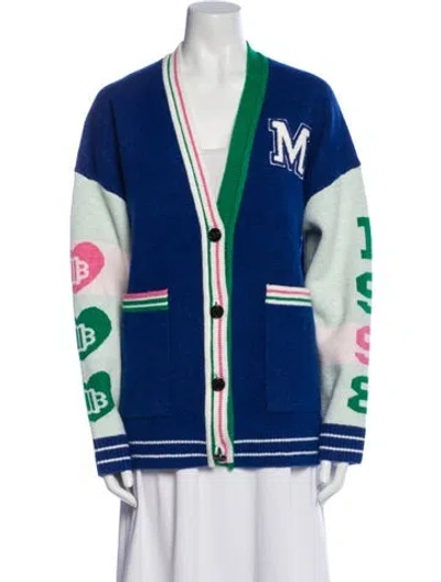 Pre-owned Maje Printed V-neck Sweater In Blue