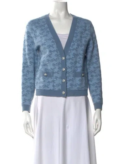 Pre-owned Maje Printed V-neck Sweater In Blue