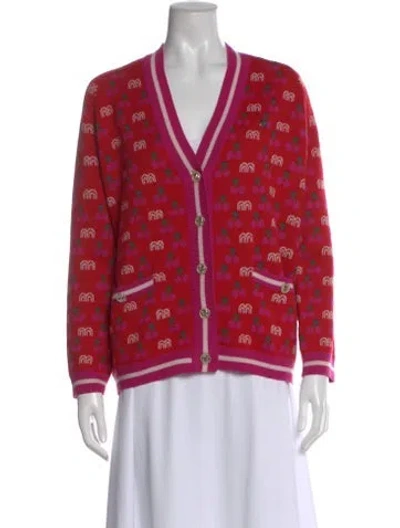 Pre-owned Maje Printed V-neck Sweater In Red