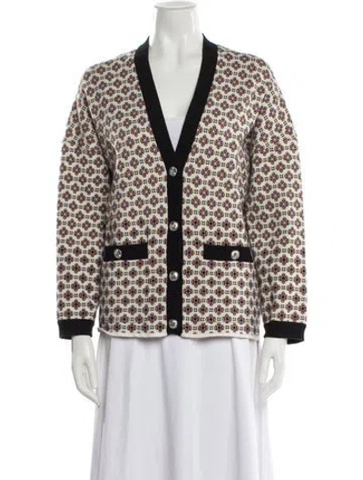 Pre-owned Maje Printed V-neck Sweater In White