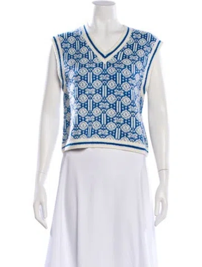 Pre-owned Maje Printed V-neck Sweater In White