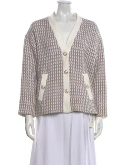 Pre-owned Maje Printed V-neck Sweater In White