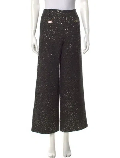 Pre-owned Maje Printed Wide Leg Pants In Black
