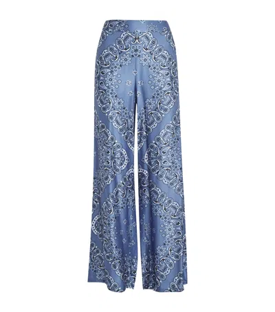 Maje Printed Wide-leg Trousers In Bleus
