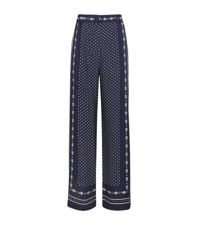Maje Printed Wide-leg Trousers In Blue