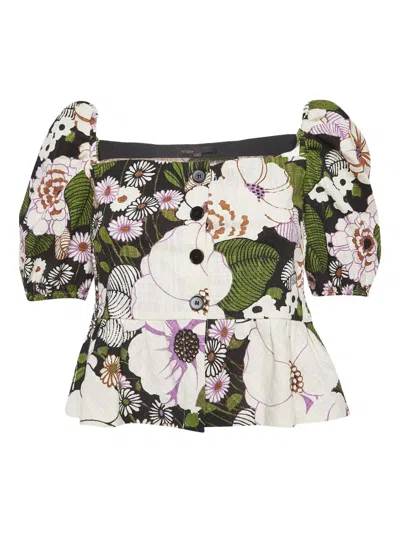 Pre-owned Maje Puff Sleeve Floral Blouse In Green
