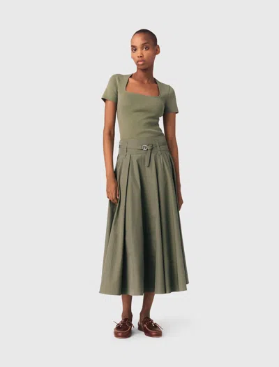 Maje Pull Cotelée À Encolure Carrée In Green