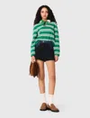 Maje Pull Court Rayé Avec Col Polo In Green