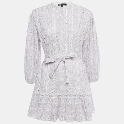Pre-owned Maje Purple Embroidered Cotton Belted Mini Dress S