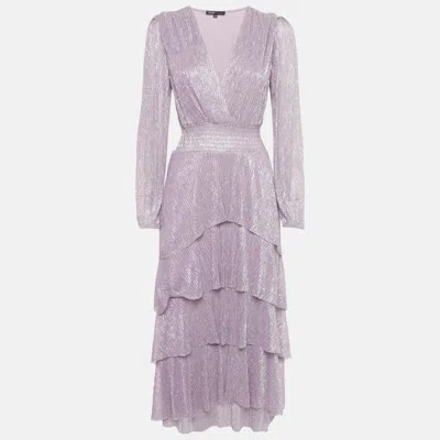 Pre-owned Maje Purple Metallic Asymmetric Tiered Maxi Dress S