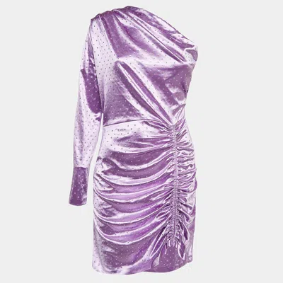 Maje Purple Rhinestone Embellished Stretch Satin Asymmetric Mini Dress In Multi