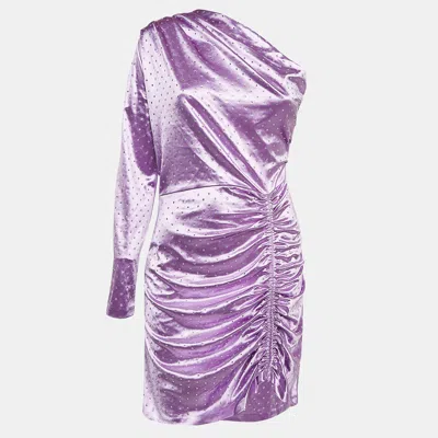 Maje Purple Rhinestone Embellished Stretch Satin Asymmetric Mini Dress In Multi