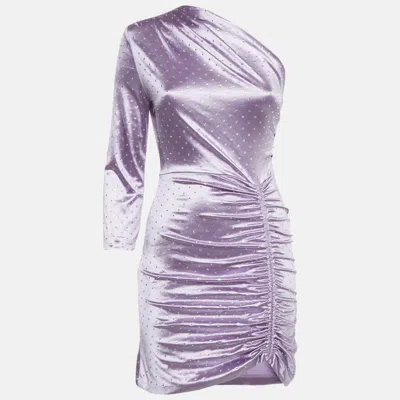 Pre-owned Maje Purple Stretch Satin Rhinestone Embellished Mini Dress S