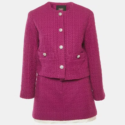 Pre-owned Maje Purple Tweed Belted Jacket And Mini Skirt Set S/m