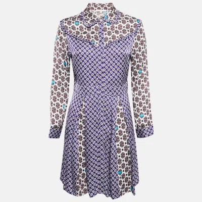 Maje Purple/multicolor Printed Crepe Button Front Mini Dress