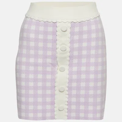 Pre-owned Maje Purple/white Gingham Stretch Knit Mini Skirt M