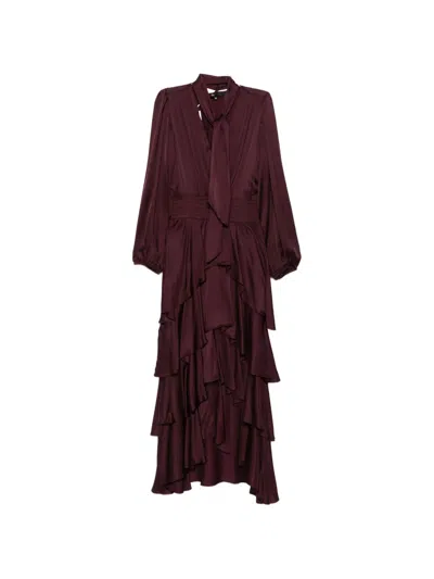 Maje Pussy-bow Tiered Asymmetric Dress In Red