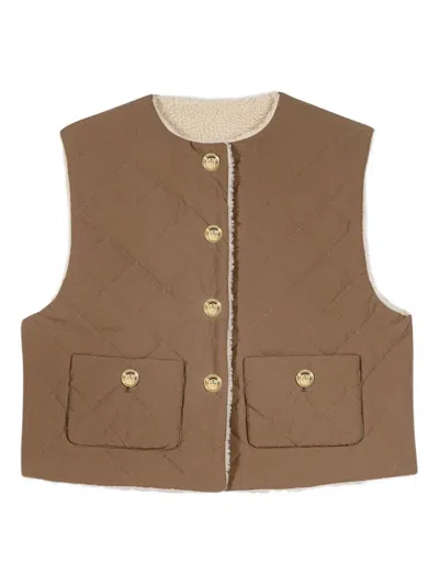 Maje Quilted Faux Fur Coat In Green