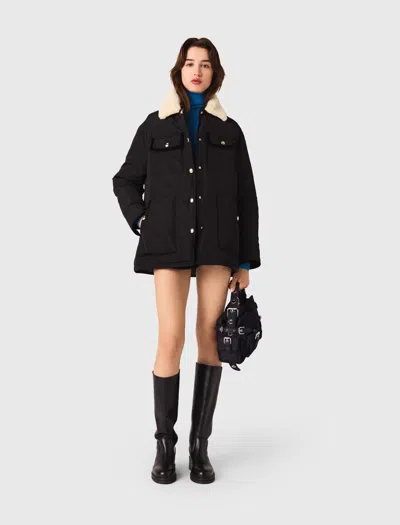 Maje Quilted Parka In Black