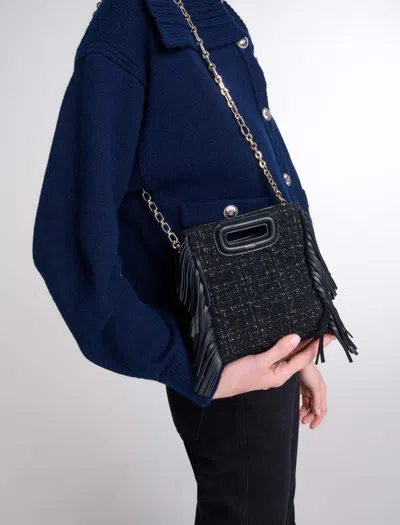 Maje Quilted Tweed Mini M Bag In Black