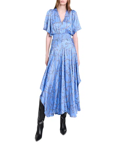 Maje Chain-print Maxi Dress In Blue Chain Print
