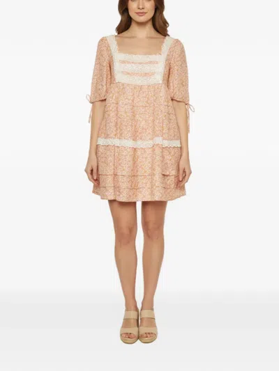 Pre-owned Maje Radola Floral-print Lace-trim Dress In Orange